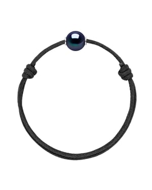 Bracelet Genuine Freshwater Pearl Round 10-11 mm BLACK — Sterling Silver 925 — 25 cm — Men