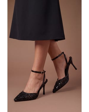 Maria Faux Leather Sequin Embellished Stiletto Court Shoes