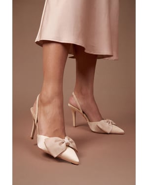 Jasmin Satin Slingback High Stiletto Heel Bow Detail Court Shoe