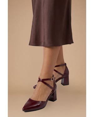 Good For The Sole: Wide Fit Millie Comfort Faux Patent Leather Cross Strap Medium Heel Court Shoes