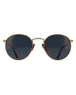 Ray-Ban Round Unisex Brushed Gold Blue Mirror Gold Polarized RB8248 Round Titanium