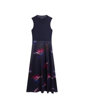 Ted Baker Marlyee Jersey Top Met Hoge Hals, Marineblauwe Jurk Met Print