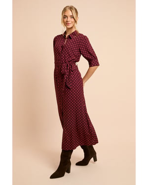 Berry Spot Petite Puff Sleeve Midi Shirt Dress