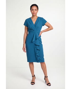 Petite Tailored Crepe Ruffle Pencil Dress