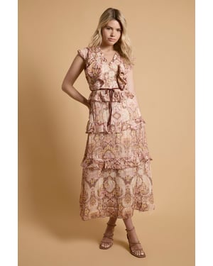 Stud Trim Frill Tiered Midaxi Dress