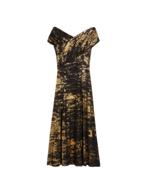 Ted Baker Serinha Bardot Zwarte Midi-jurk Met Folieprint