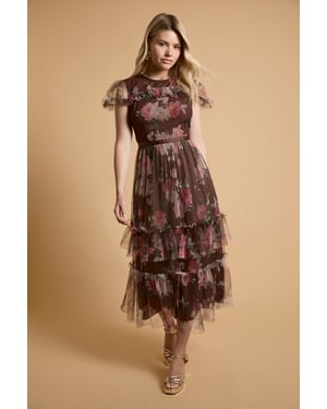 Printed Tulle Maxi Dress