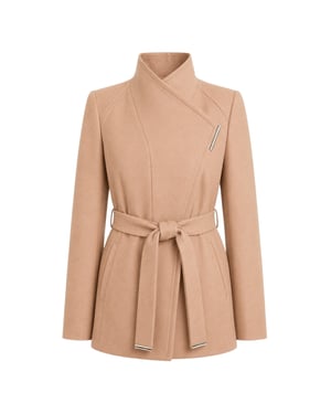 Ted Baker Ross Korte Wollen Wikkeljas Met Riem In Camelkleur