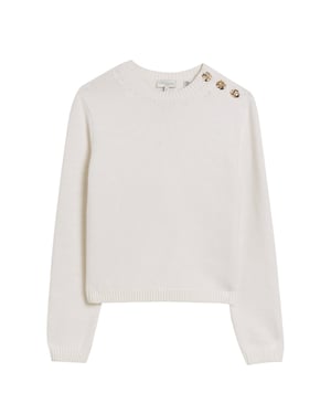Ted Baker Janha Rose Button Crew Neck Long Sleeve Ivory Jumper