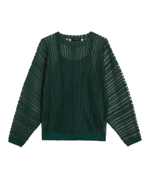 Ted Baker Nelly Sheer Striped Engineered Knitted Dark Green Top