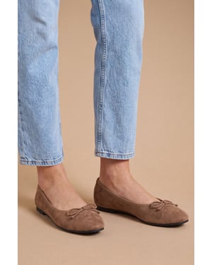 Katerina Bow Detail Faux Suede Ballet Pumps