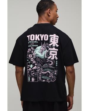 Black Oversized Dragon Print T-Shirt