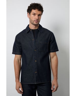 Dark Blue Wash Raw Denim Short Sleeve Shirt