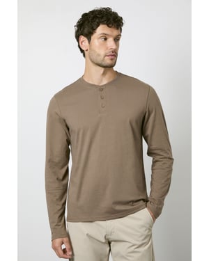 Walnut Long Sleeve Grandad Neck T-shirt
