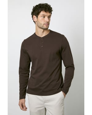 Dark Espresso Long Sleeve Grandad Neck T-shirt