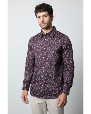 Burgundy Floral Print Long Sleeve Shirt