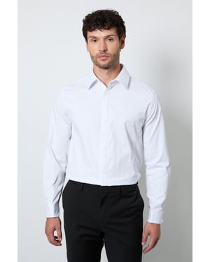 White Concealed Placket Double Cuff Slim Fit Shirt