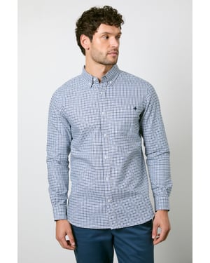 Off White Blue Micro Check Long Sleeve Shirt