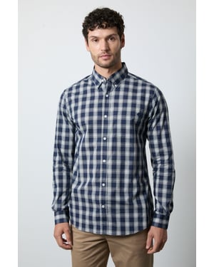 Navy Plaid Check Long Sleeve Shirt