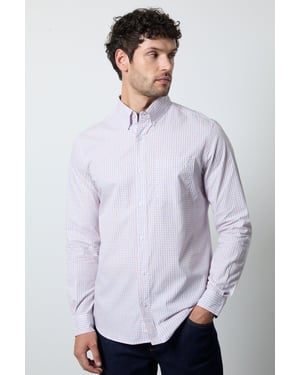 Orange Micro Grid Check Long Sleeve Shirt