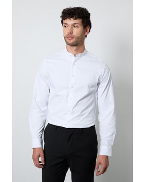 White Grandad Collar Formal Slim Fit Shirt