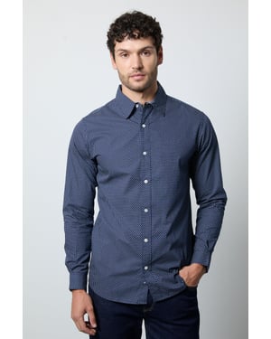 Navy Geometric Print Long Sleeve Shirt