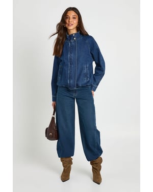 Funnel Neck Denim Bomber Jacket