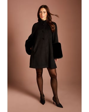 Faux Fur Cuff Swing Coat