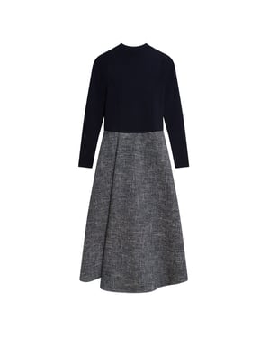 Ted Baker Abieb Polo Neck Knit Bodice Navy Midi Dress