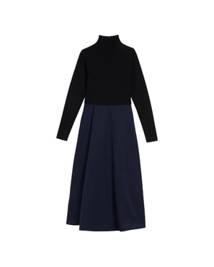 Ted Baker Chira Zwarte Gebreide Jurk Met Lijfje En Marineblauwe Wikkelrok