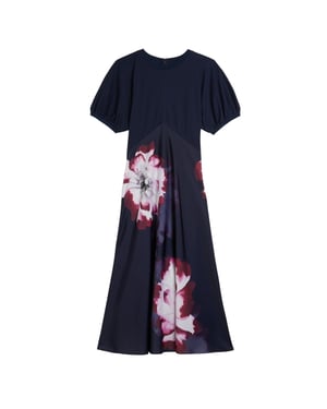 Ted Baker Mitzic Ponte Jurk Met Lijfje En Print Van Marineblauwe Satijn