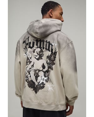 Stone Oversized Renaissance Print Spray Wash Hoodie