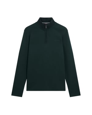 Ted Baker Crabtre Branded Honeycomb Trim Dark Green Half Zip
