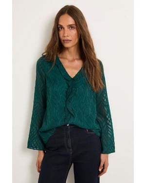 Burnout Ruffle Detail V Neck Blouse