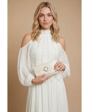 Tyla Diamante Trim Satin Clutch Bag