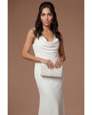 Dahlia Satin Pleated & Pearl Trim Clutch Bag