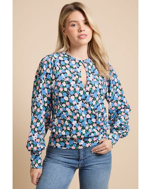 Floral Key Hole Wrap Long Sleeve Top