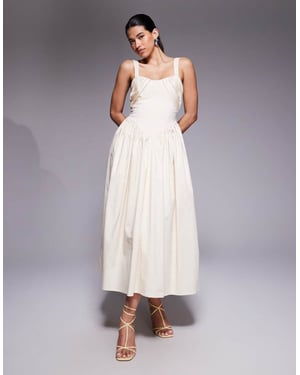 ASOS DESIGN strukturerad bustdetalj midi-klänning med full skirt i elfenben