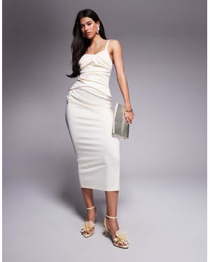 ASOS DESIGN midi klänning med strukturerad plissédetalj i off white