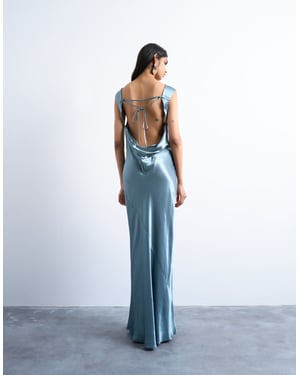 Topshop öppen rygg satin midi klänning i skiffer