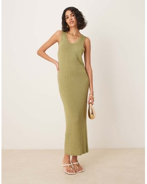 ASOS DESIGN stickad klänning med rundad hals i struktur midaxi i grön