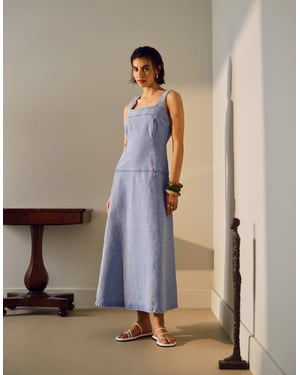 Topshop denim midiklänning med sänkt midja i blekning