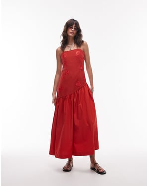 Topshop droppad midja raffiabodys midi sommarklänning i röd
