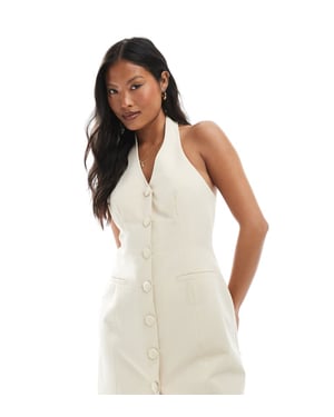 Miss Selfridge Petite skräddarsydd halterneck miniklänning i beige