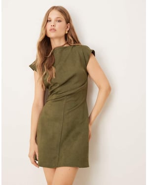 ASOS DESIGN mockaskinn draperad mini-klänning i khaki i scuba-liknande tyg