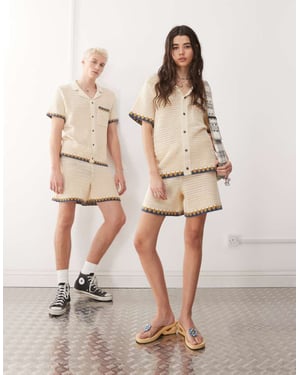 Återvunnen vintage unisex virkad kort set i neutral