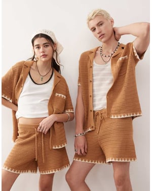 Återvunnen vintage unisex stickad kort festival-co-ord i rostfärg