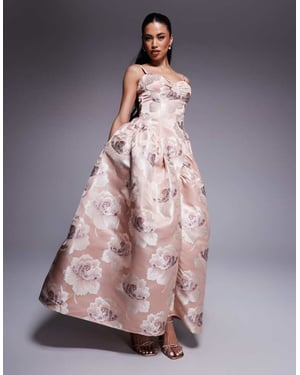 ASOS LUXE jacquard maxiklänning med låg midja i champagneblommig