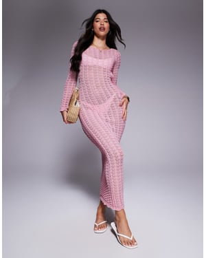 Missyempire strandcrochetstickad klänning med öppen rygg i maxiform i rosa