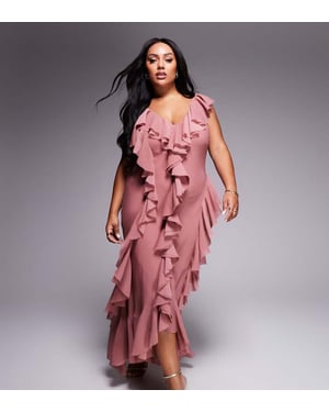 ASOS DESIGN Curve volang bias maxi klänning med öppen rygg i rosaröd